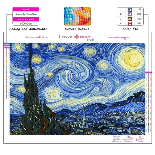 Landscape Diamond Painting Kits Van Gogh Starry Night Rhinestone Mosaic Cross Stitch Cartoon Embroidery Wall Sticker Home Decor - Image 2