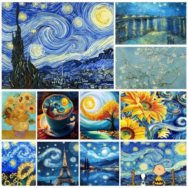 Landscape Diamond Painting Kits Van Gogh Starry Night Rhinestone Mosaic Cross Stitch Cartoon Embroidery Wall Sticker Home Decor