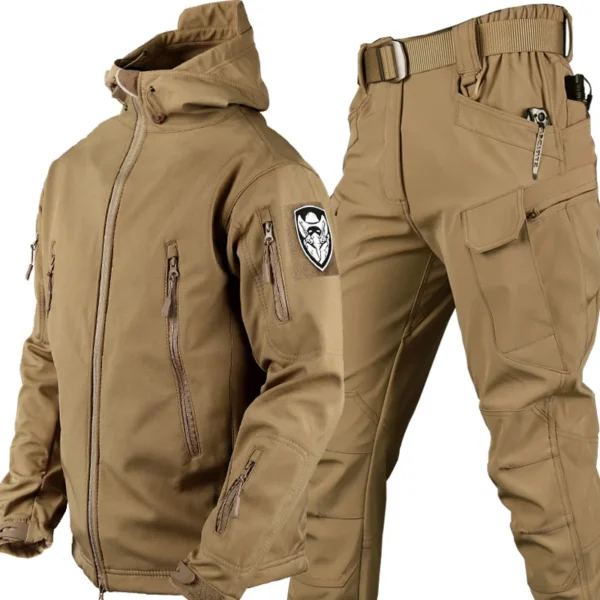 Men's Thick Soft Shell Winter Military Work Sharkskin Storm Jacket Velvet Hiking Clothing Fishing Two Piece Set Tracksuits