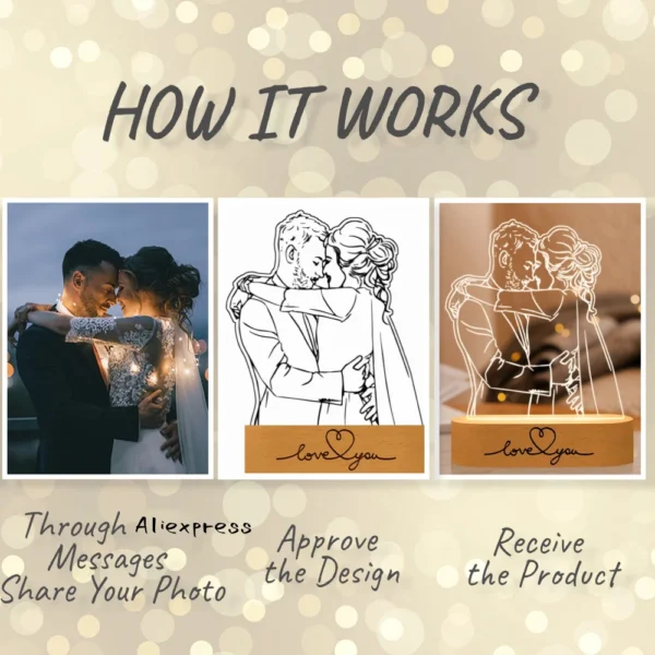Personalized Gift Photo 3D Lamp Customized Wedding Anniversary Valentines Day Gift Night Light Picture Text Engraving Gift - Image 3