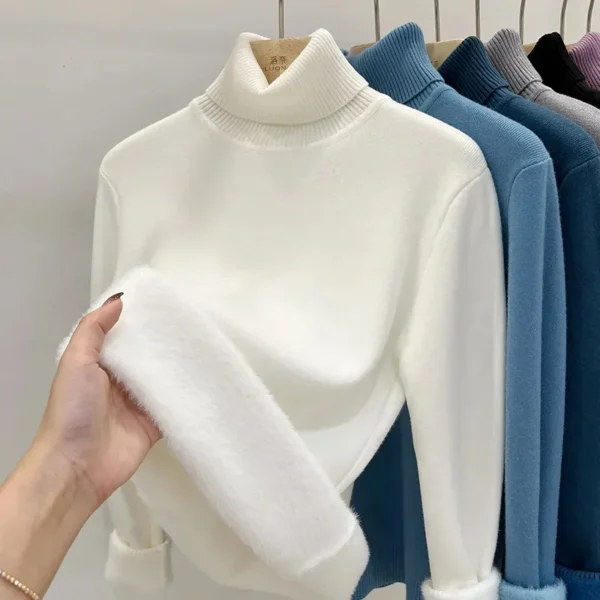 Thicken Velvet Turtleneck Sweater Women Korean Fashion Lined Warm Sueter Knitted Pullover Slim Top Winter Jersey Knitwear Jumper - Image 3