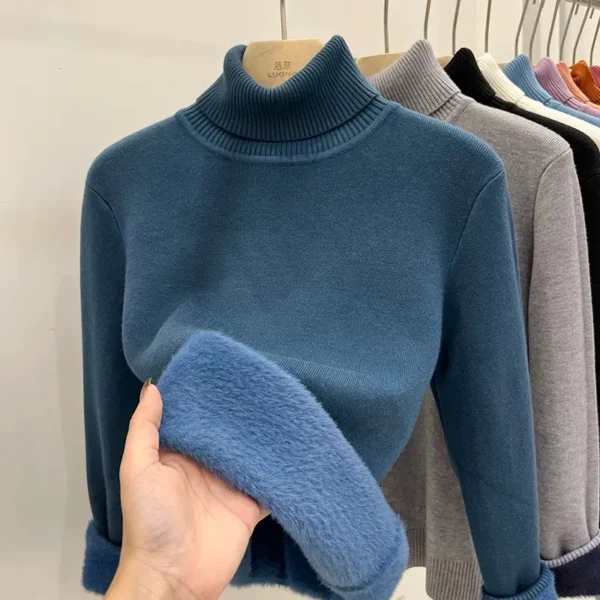 Thicken Velvet Turtleneck Sweater Women Korean Fashion Lined Warm Sueter Knitted Pullover Slim Top Winter Jersey Knitwear Jumper - Image 4