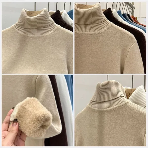 Thicken Velvet Turtleneck Sweater Women Korean Fashion Lined Warm Sueter Knitted Pullover Slim Top Winter Jersey Knitwear Jumper - Image 6
