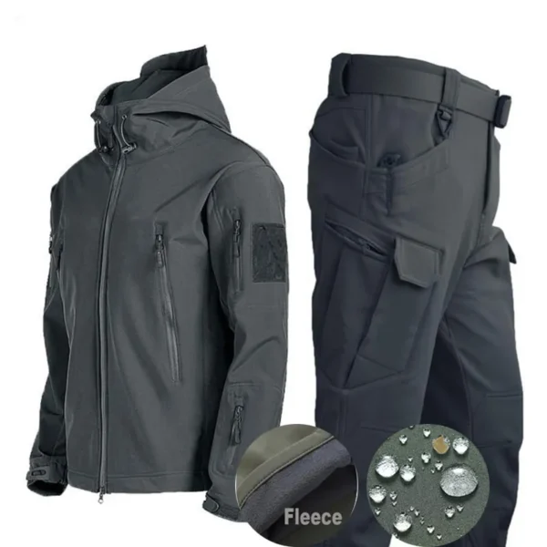 Winter Autumn Tracksuits Set Men Army SoftShell Tactical Waterproof Jackets Fishing Hiking Camping Climbing Fleece Jacket Hooded - Image 5