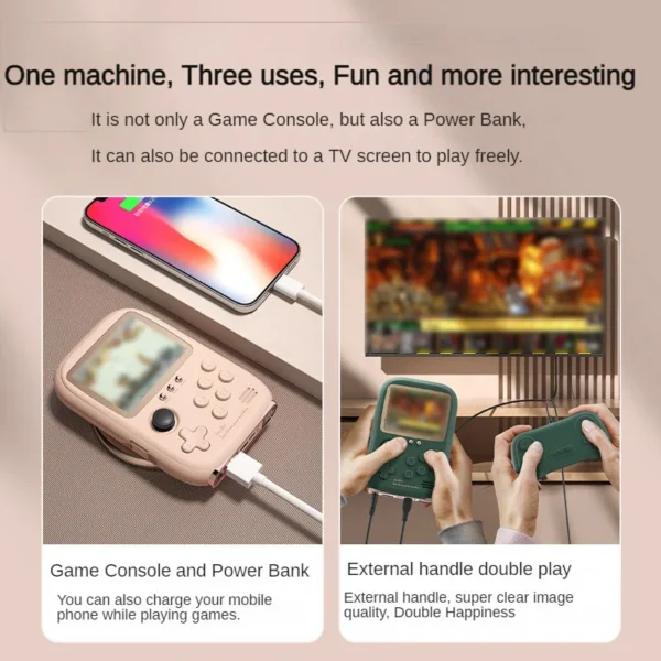 2023 New Mini Game Power Bank Portable Retro handheld Game Console 6000Mah capacity 3.2 Inch Soft Light Color Screen 10000 Game - Image 4
