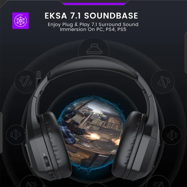 EKSA 2.4GHz Wireless Headphones E1000 WT 7.1 Surround Wired Gaming Headset Gamer with ENC Mic Low Latency for PC/PS4/PS5/Xbox - Image 3