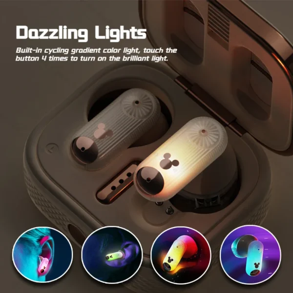 Disney Mickey Mouse Earbuds TWS Dazzling Lights Wireless Bluetooth 5.3 Earphone Noise Cancelling Low Latency Gaming Headphones - Image 2