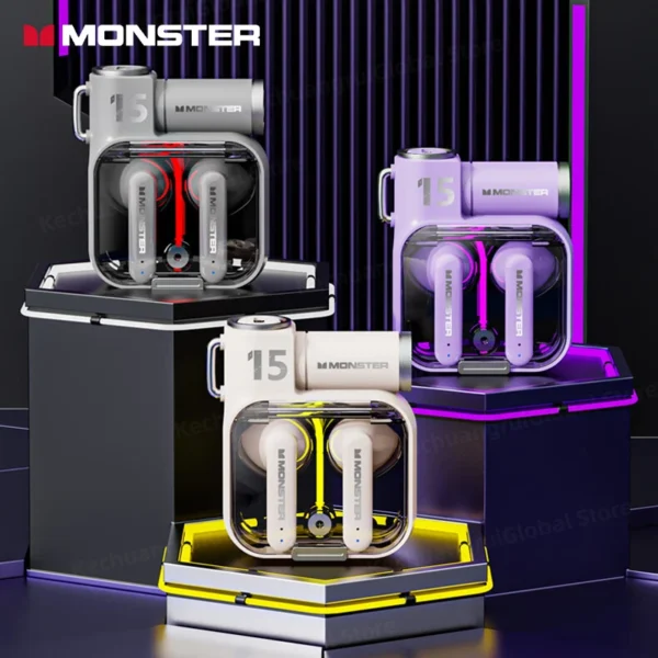 Original Monster XKT15 Wireless Bluetooth 5.3 Earphones TWS Gaming Earbuds RGB Flip Cover Design Headset Low latency 2023 New - Image 2