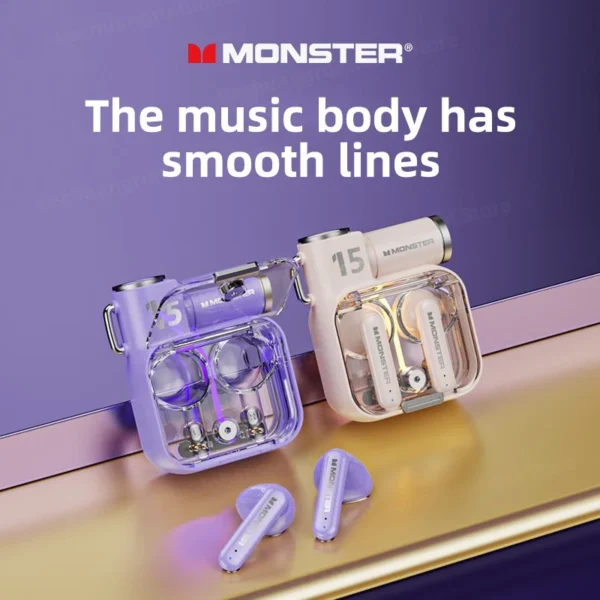 Original Monster XKT15 Wireless Bluetooth 5.3 Earphones TWS Gaming Earbuds RGB Flip Cover Design Headset Low latency 2023 New - Image 3