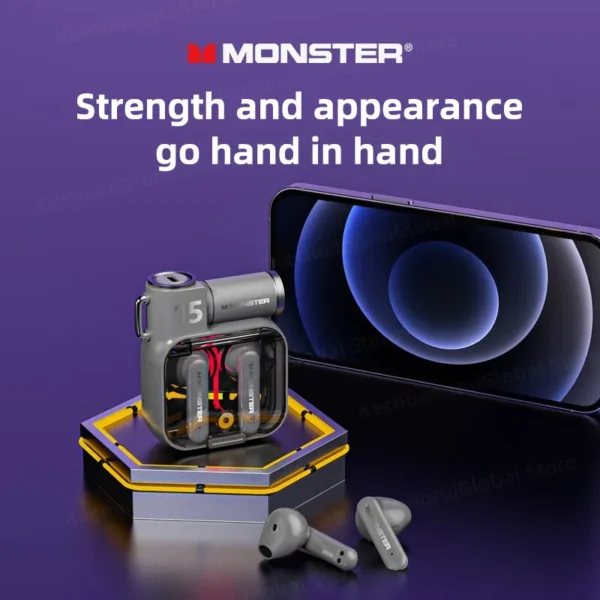 Original Monster XKT15 Wireless Bluetooth 5.3 Earphones TWS Gaming Earbuds RGB Flip Cover Design Headset Low latency 2023 New - Image 4