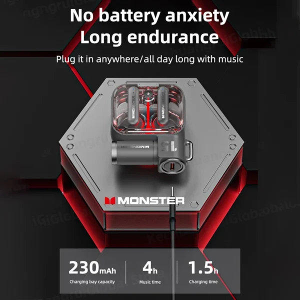 Original Monster XKT15 Wireless Bluetooth 5.3 Earphones TWS Gaming Earbuds RGB Flip Cover Design Headset Low latency 2023 New - Image 6