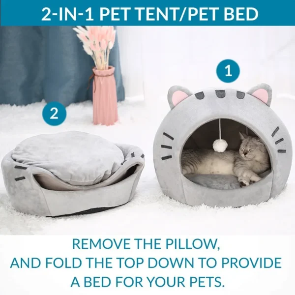 Super Cat Bed Warm Pet House Kitten Cave Cushion Cat House Warm Sleeping Dog Basket Tent Small Dog Mat Supplies Bed For Cats - Image 3