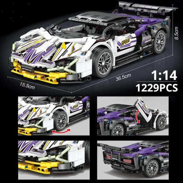 ToylinX 1:14 Building Blocks Car MOC City Speed Car Luxury Auto Racing Vehicle with Super Racers Bricks Toys for Children Gift - Image 2